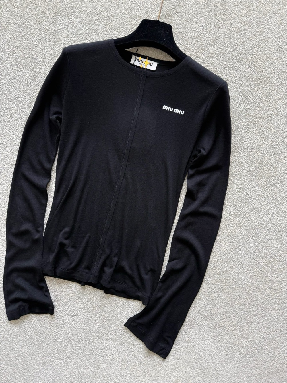 Miu Miu Black Long-Sleeve Center Seam Logo Tee